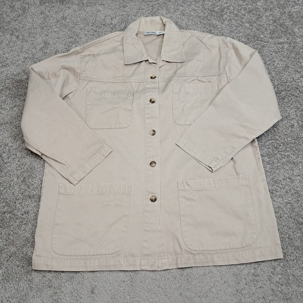 Cabin Creek Tan Cotton Twill Chore Jacket Womens Petite Large Khaki Utility Coat